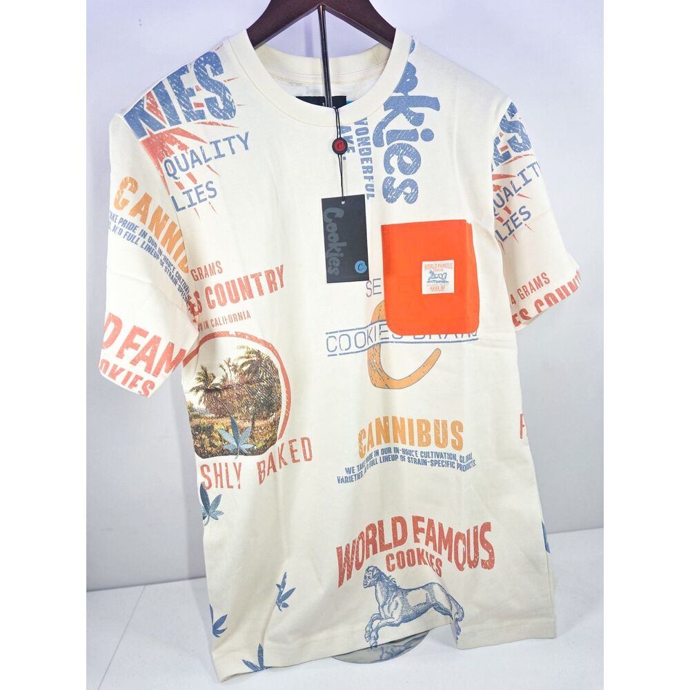 Cookies Workwear All Over Print Knit T-Shirt Off White Size Small NWT